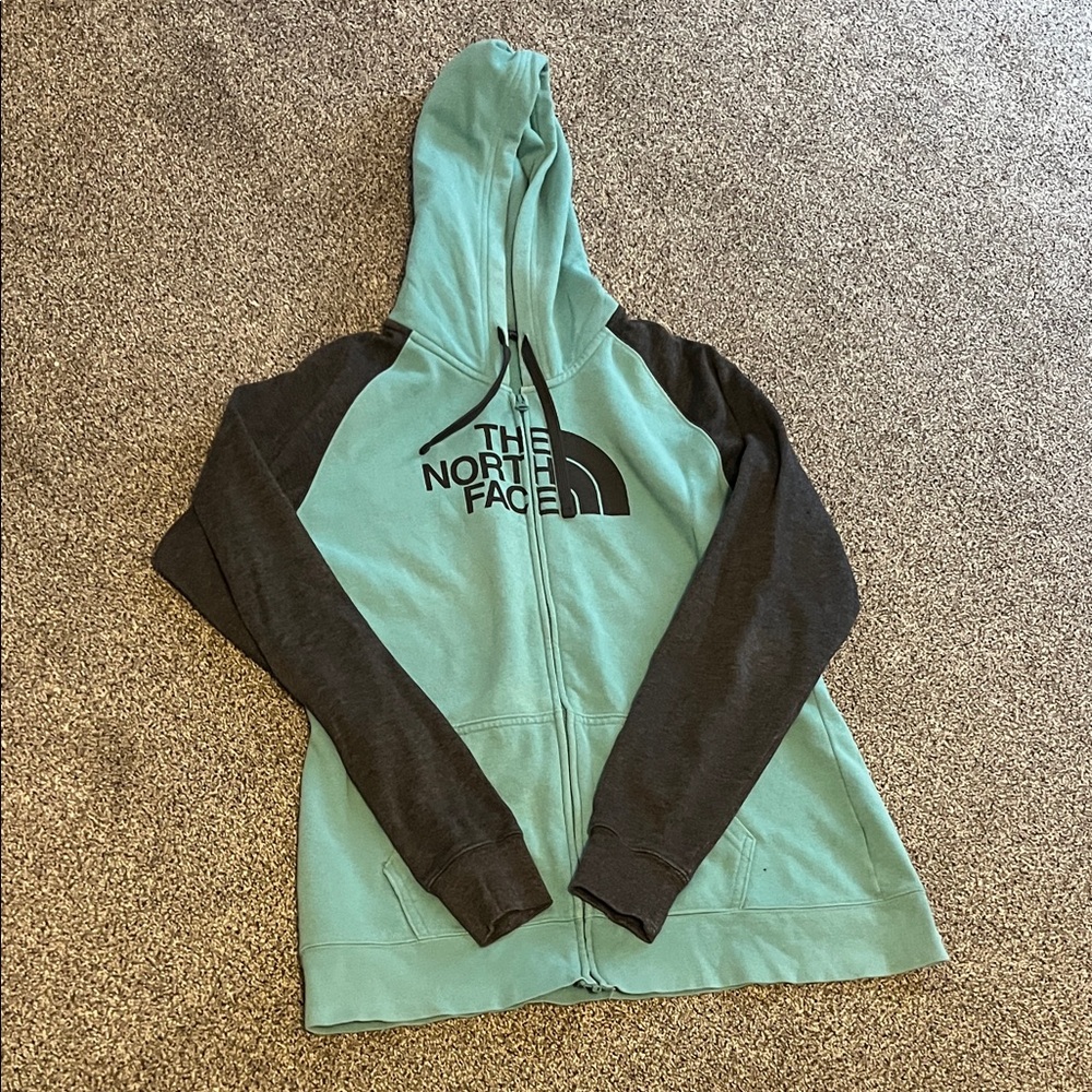 The North Face Aqua and Gray Zip-Up Hoodie